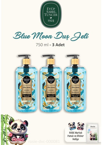 3 Adet Duş Jeli 750 ml Blue Moon 60'lı Doğal Pamuk Rosıe
