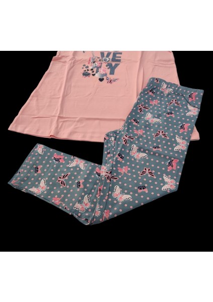 Ayşenur Yapakçı Kız Çocuk Kısa Kollu Kapri Taytlı 1.kalite Pijama Takımı