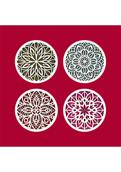 Standlı Ahşap Bardak Altlığı 4 Adet 10 cm Mandala Desen