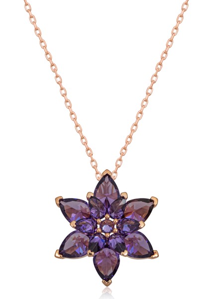 Ametist Taşlı Lotus Çiçeği Kolye
