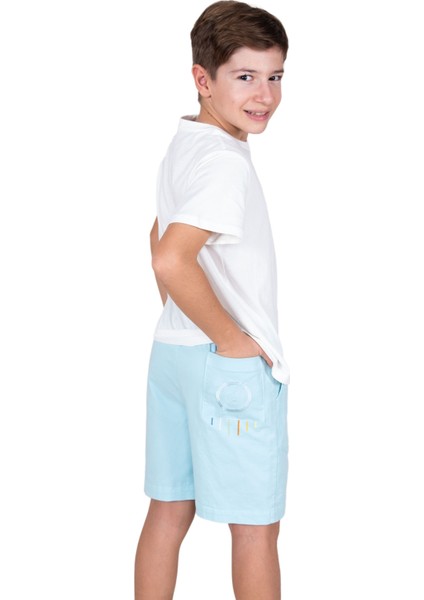 Organik Kanvas Nakışlı Açık Mavi Yazlık Erkek Çocuk Şort fiyatları
