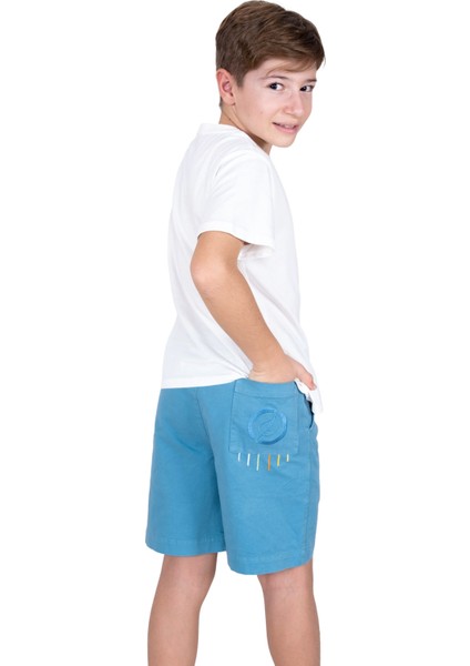 Organik Kanvas Nakışlı Açık Mavi Yazlık Erkek Çocuk Şort indirimleri