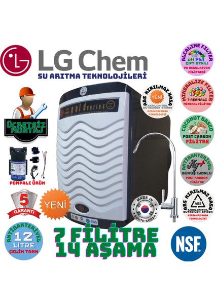 LG Chem Gold Pompalı MONTAJ DAHİL 12 Litre 7 Filtre 14 Aşama Su Arıtma Cihazı