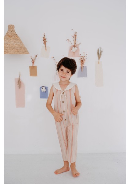 Enzo Denizci Yaka Çizgili Bilek Boy Tulum