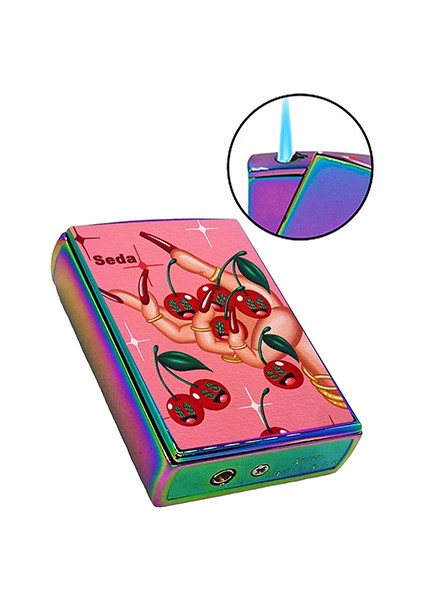 Baskılı Yandan Kaydırmalı Kişiye Özel Isimli Lüks Gazlı Pembe Çakmak