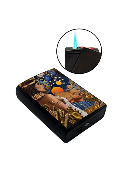 Cleopatra Baskılı Kişiye Özel Isimli Sigara Tabakası ve Kaydırmalı Çakmak Hediye Seti