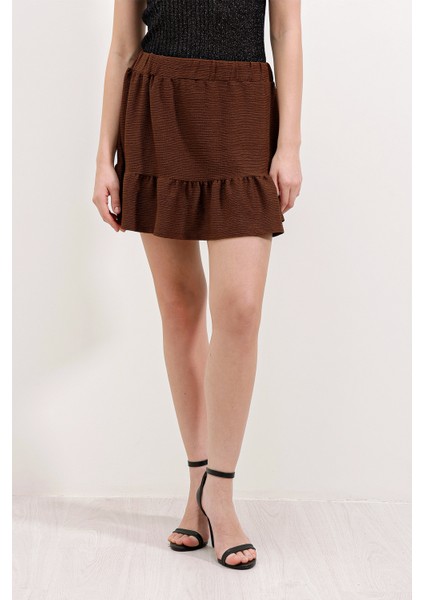 1884 Örme Mini Etek - Kahverengi