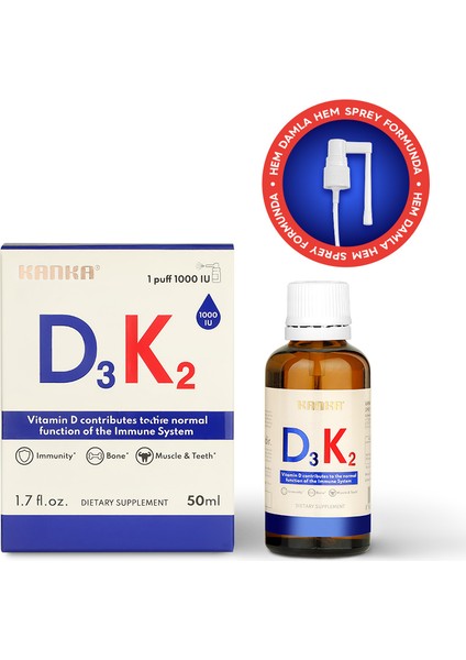 Vitamin D3+K2 Damla ve Sprey 50ML