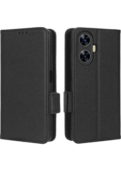 Realme C55 Yan Toka Manyetik Kart Yuvaları Tutucu Pu Deri Için Kılıf (Yurt Dışından)