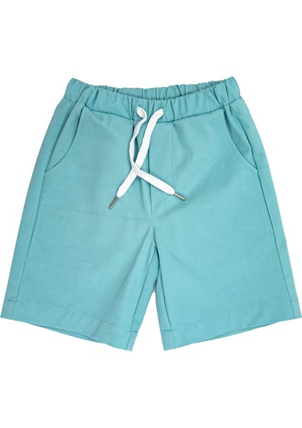 Organik Kanvas Nakışlı Açık Mavi Yazlık Erkek Çocuk Şort