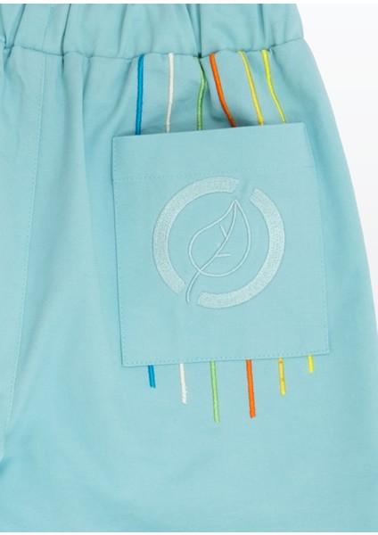 Organik Kanvas Nakışlı Açık Mavi Yazlık Erkek Çocuk Şort modelleri