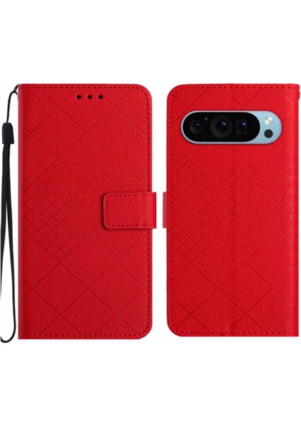 Mays Shop El Kayışı Elmas Kabartmalı Cüzdan ile Google Piksel 9 Pro Için Flip Case (Yurt Dışından)