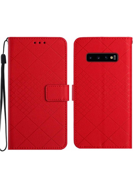 Samsung Galaxy S10 Artı Elmas El Kayışı Pu ile Kabartmalı Flip Case (Yurt Dışından)