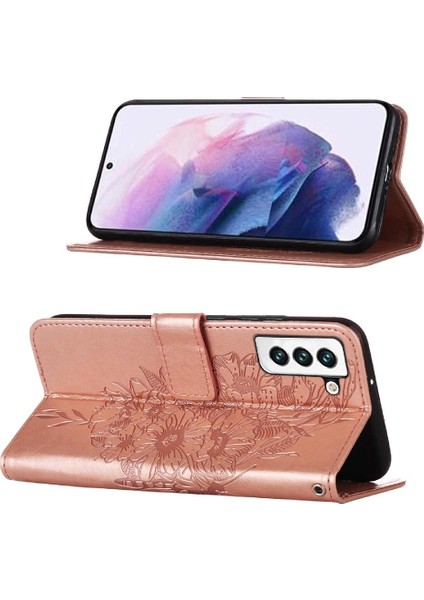 Samsung Galaxy S22 5g Kabartma Kelebek Premium Deri Flip Case (Yurt Dışından)