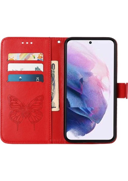 Samsung Galaxy S22 5g Kabartma Kelebek Premium Deri Flip Case (Yurt Dışından)