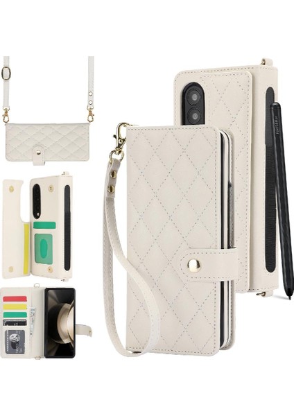 Mays Shop Samsung Galaxy Z Fold 3 Crossbody Tarzı 5 Kart Yuvaları ile Standı (Yurt Dışından)