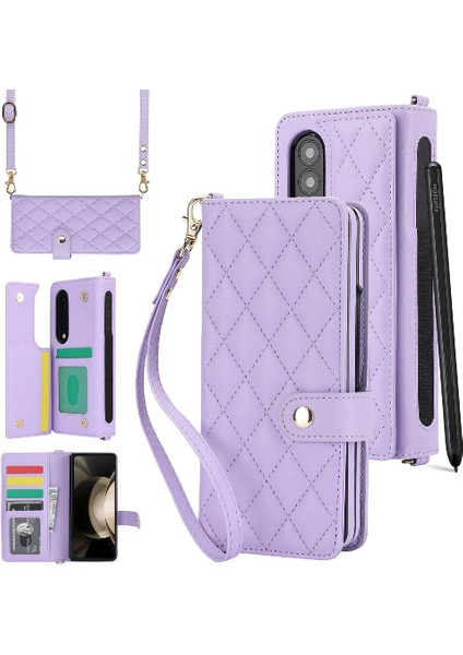 Mays Shop Samsung Galaxy Z Fold 3 Crossbody Tarzı 5 Kart Yuvaları ile Standı (Yurt Dışından)