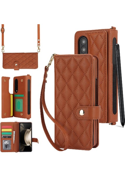 Mays Shop Samsung Galaxy Z Fold 3 Crossbody Tarzı 5 Kart Yuvaları ile Standı (Yurt Dışından)