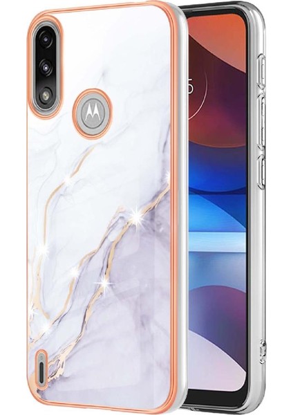 Motorola Moto E7 Güç Yumuşak Tampon Mermer Desen Ince Tpu Için Kılıf (Yurt Dışından)