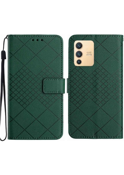 Vivo V23 5g Için Flip Case El Kayışı Kart Yuvası Standı Elmas Kabartmalı (Yurt Dışından)