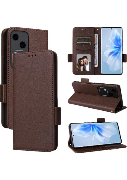 Vivo V30 Cüzdan Manyetik Yan Toka Pu Deri Kart Yuvaları Tutucu Için Kılıf (Yurt Dışından)