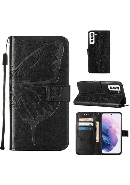 Samsung Galaxy S22 5g Kabartma Kelebek Premium Deri Flip Case (Yurt Dışından)