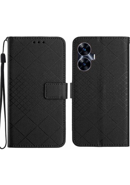 El Kartı ile Realme C55 Elmas Kabartmalı Cüzdan Pu Deri Için Flip Case (Yurt Dışından)