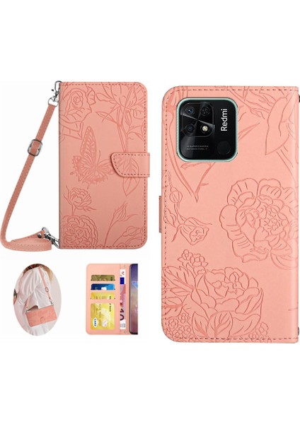 Kart Tutucu ve Uzun Kayış Deri ile Xiaomi Redmi 10C Telefon Kılıfı (Yurt Dışından)