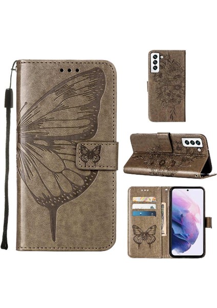 Samsung Galaxy S22 5g Kabartma Kelebek Premium Deri Flip Case (Yurt Dışından)