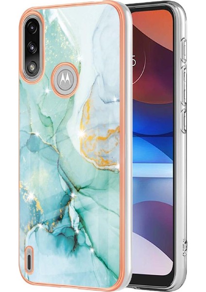 Motorola Moto E7 Güç Yumuşak Tampon Mermer Desen Ince Tpu Için Kılıf (Yurt Dışından)