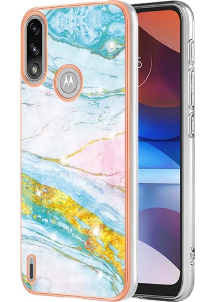 Motorola Moto E7 Güç Yumuşak Tampon Mermer Desen Ince Tpu Için Kılıf (Yurt Dışından)