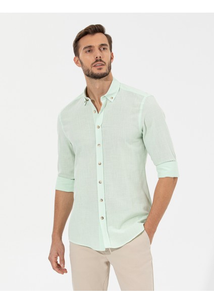 Erkek Yeşil Slim Fit Uzun Kollu Gömlek 50268183-VR054