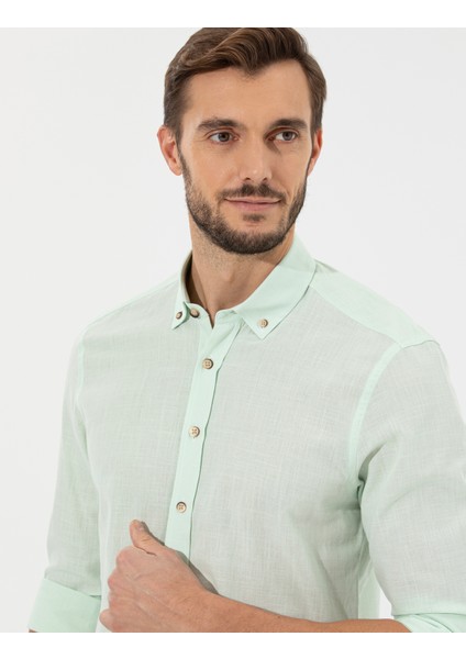 Erkek Yeşil Slim Fit Uzun Kollu Gömlek 50268183-VR054