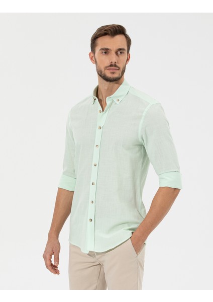 Erkek Yeşil Slim Fit Uzun Kollu Gömlek 50268183-VR054
