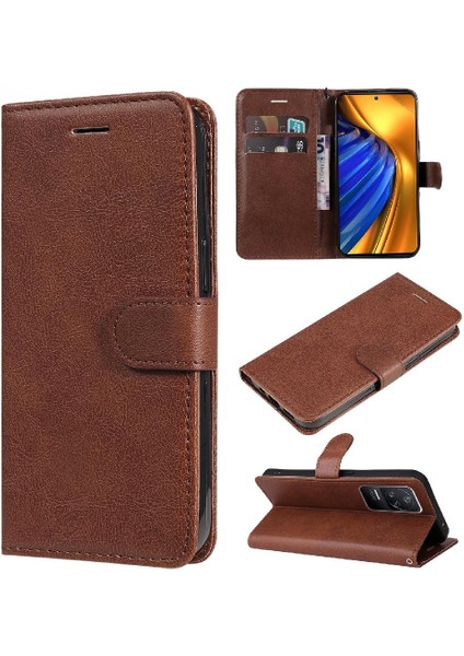 Mays Shop Xiaomi Redmi K40S Klasik Düz Renk Için Flip Case Yüksek Kalite Deri (Yurt Dışından)