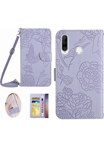 Huawei P30 Lite Telefon Kılıfı Için Kart ve Pu ile Kelebekler ve Çiçekler (Yurt Dışından)