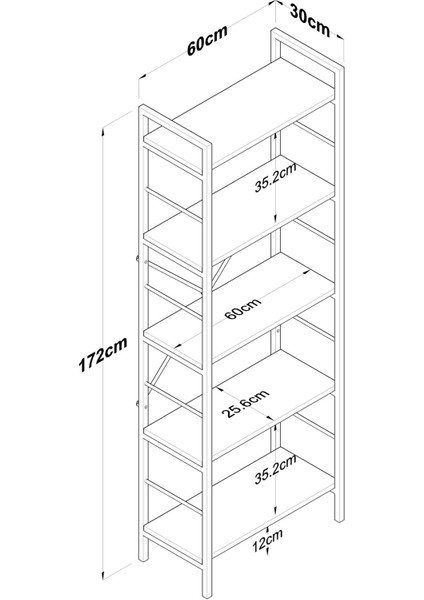 HC104 Metal 5 Raflı Kitaplık Ofis Çalışma Odası Çocuk Odası  - Sepet Ceviz