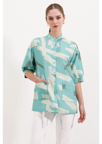 20226 Desenli Oversize Gömlek - Mint fiyatları