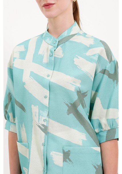 20226 Desenli Oversize Gömlek - Mint modelleri