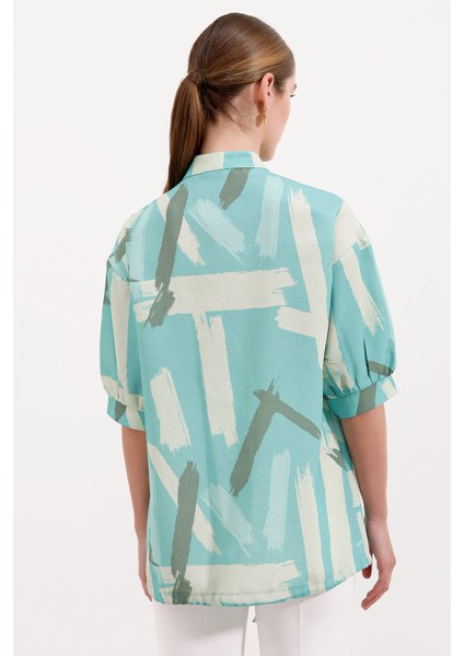 20226 Desenli Oversize Gömlek - Mint fırsatları