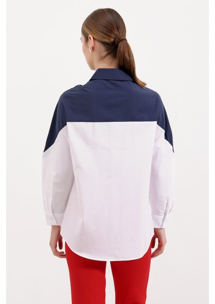 20221 Blok Renkli Oversize Gömlek - Lacivert fırsatları