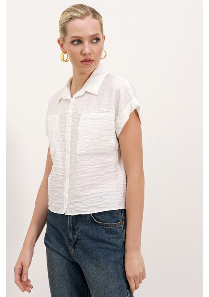 20198 Çift Cepli Kısa Kol Gömlek - Beyaz fiyatları
