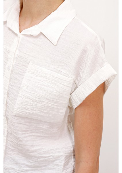 20198 Çift Cepli Kısa Kol Gömlek - Beyaz fırsatları