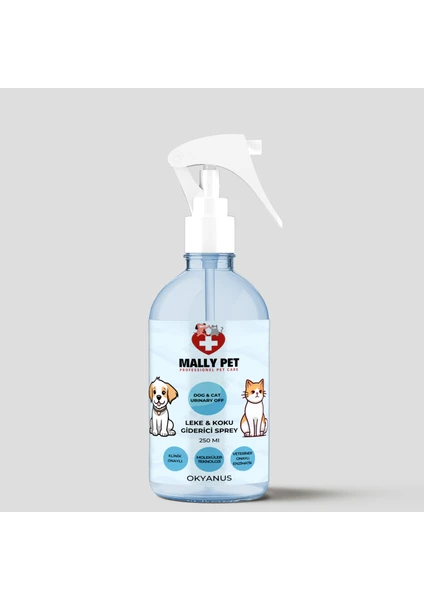 Mally Pet Professionel Pet Care Evcil Hayvanlar Için Koku ve Leke Giderici Sprey Okyanus Kokulu 250 ml