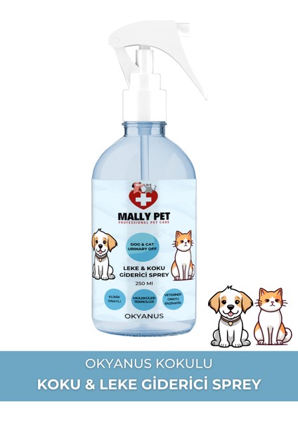 Mally Pet Professionel Pet Care Evcil Hayvanlar Için Koku ve Leke Giderici Sprey Okyanus Kokulu 250 ml