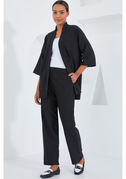 6661 Kadın Çizgili Kimono Ikili Takım - Siyah fiyatları