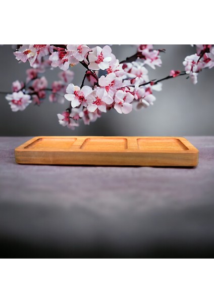 Doğal Ahşap Çerezlik ve Sunumluk Üç Gözlü 12X34 cm