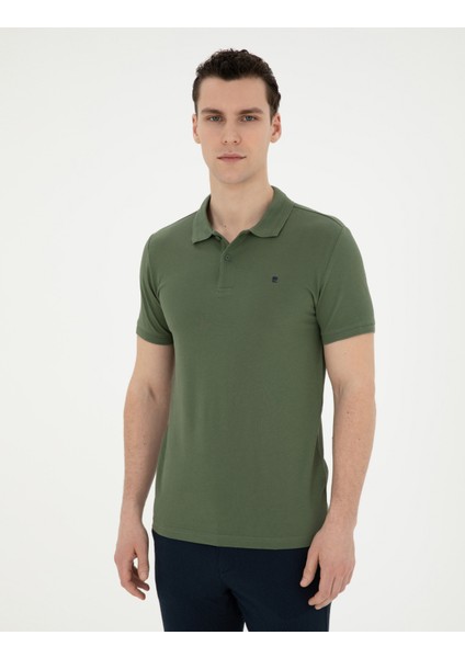 Pierre Cardin Erkek Haki Slim Fit Basic Tişört 50291625-VR027