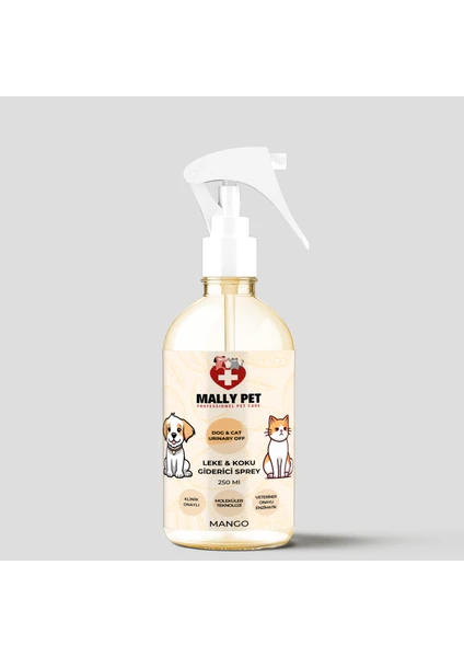 Mally Pet Professionel Pet Care Evcil Hayvanlar Için Koku ve Leke Giderici Sprey Mango Kokulu 250 ml