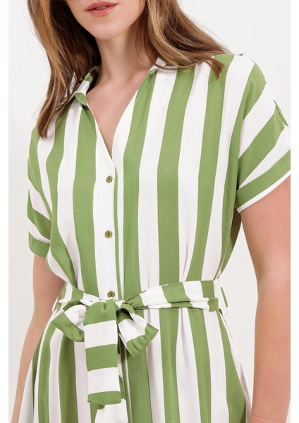 2456 Çizgili Gömlek Elbise - Yeşil fırsatları